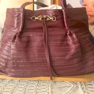 Carol Brodie Tired Smooth Leather Shoulder Tote Bag - Burgundy